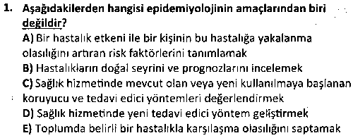 SAG2012 Epidemiyoloji çıkmış sınav sorusu 1
