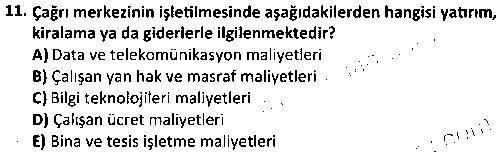 CMH2005 Çağrı Merkezi Yönetiminde Ölçme ve Değerlendirme Teknikleri çıkmış sınav sorusu 3