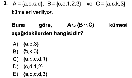 CBS115U Coğrafi Bilgi Sistemleri İçin Temel Matematik çıkmış sınav sorusu 3
