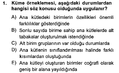 CBS105U Coğrafi Bilgi Sistemleri İçin Temel İstatistik çıkmış sınav sorusu 1