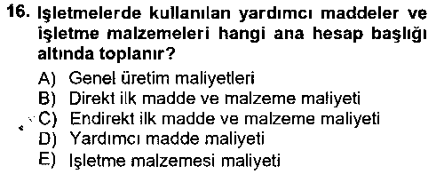 MUH301U Maliyet Muhasebesi çıkmış sınav sorusu 3
