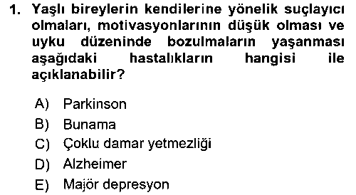YAB211U Yaşlılarda Davranış Sorunları Ve Uyum çıkmış sınav sorusu 1