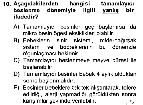EVI110U Çocuk ve Ergen Bakımı çıkmış sınav sorusu 2