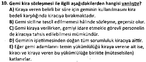 LOJ2007 Taşıma Hukuku çıkmış sınav sorusu 2