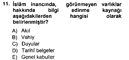 İslam İnanç Esasları çıkmış sınav sorusu 2