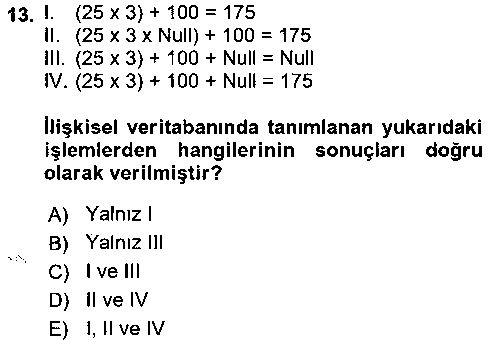 YBS206U Veritabanı Sistemleri çıkmış sınav sorusu 3
