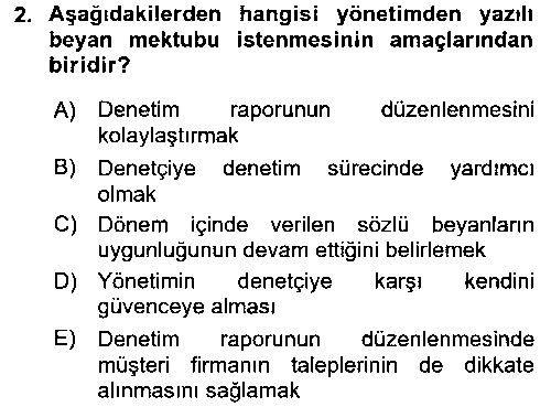 MUH303U Muhasebe Denetimi ve Mali Analiz çıkmış sınav sorusu 2