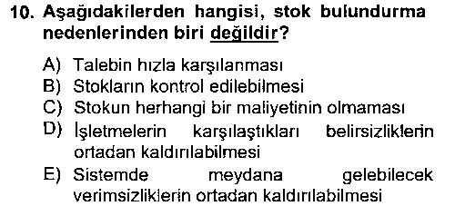 LOJ104U Lojistik Yönetimi çıkmış sınav sorusu 1