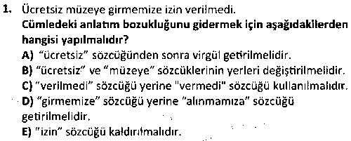 ORT2004 Türk Dili 2 çıkmış sınav sorusu 1
