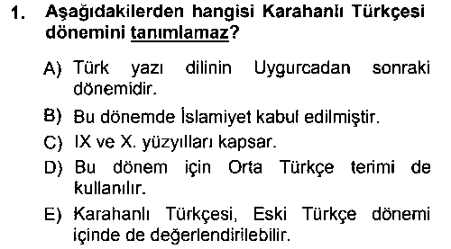TDE301U XI-XIII. Yüzyıllar Türk Dili çıkmış sınav sorusu 1