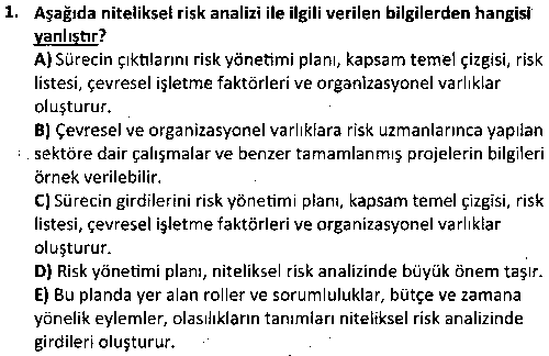 SAG3010 Proje Yönetimi çıkmış sınav sorusu 1