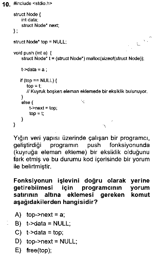 YBS204U Algoritmalar Ve Programlama çıkmış sınav sorusu 1