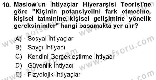 Yiyecek Ve İçecek İşletmeciliği Dersi 2024 - 2025 Yılı (Final) Dönem Sonu Sınav Soruları 10. Soru