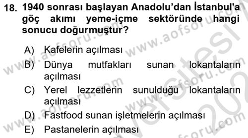 Türk Mutfak Kültürü Dersi 2023 - 2024 Yılı (Vize) Ara Sınav Soruları 18. Soru