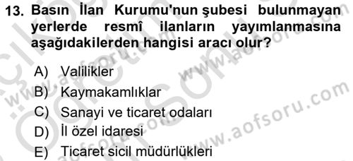 Hukuk Dili Ve Adli Yazışmalar Dersi 2021 - 2022 Yılı (Final) Dönem Sonu Sınav Soruları 13. Soru