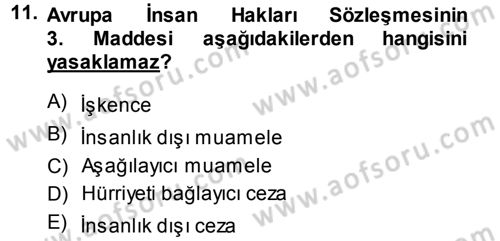 İnsan Hakları Ve Kamu Özgürlükleri Dersi 2013 - 2014 Yılı (Final) Dönem Sonu Sınav Soruları 11. Soru