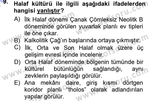 Anadolu Arkeolojisi Dersi 2014 - 2015 Yılı (Vize) Ara Sınav Soruları 9. Soru