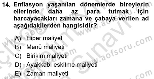 Afet Ekonomisi Ve Sigortacılığı Dersi 2023 - 2024 Yılı (Vize) Ara Sınav Soruları 14. Soru