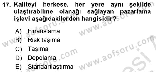 Yiyecek Ve İçecek İşletmeciliği Dersi 2022 - 2023 Yılı Yaz Okulu Sınav Soruları 17. Soru