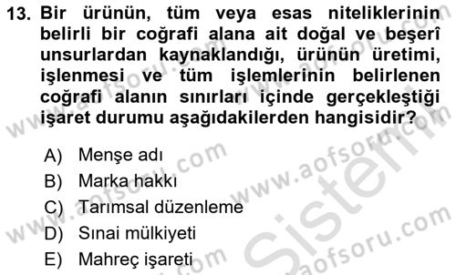 Gastronomi Ve Sürdürülebilirlik Dersi 2024 - 2025 Yılı (Vize) Ara Sınav Soruları 13. Soru
