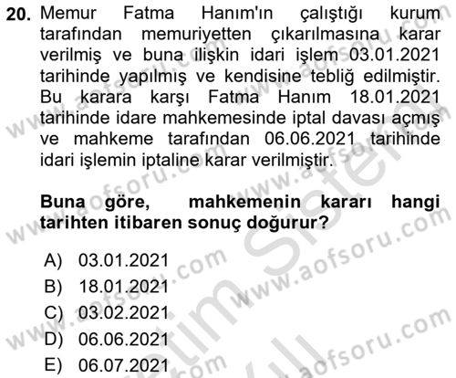 İdari Yargı Dersi 2022 - 2023 Yılı Yaz Okulu Sınav Soruları 20. Soru