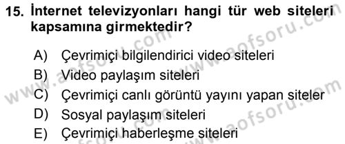 Büro Teknolojileri Dersi 2017 - 2018 Yılı (Vize) Ara Sınav Soruları 15. Soru