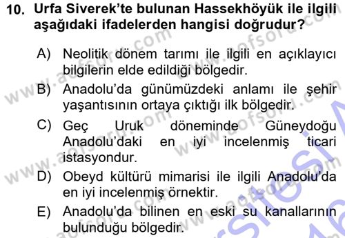 Anadolu Arkeolojisi Dersi 2015 - 2016 Yılı (Vize) Ara Sınav Soruları 10. Soru