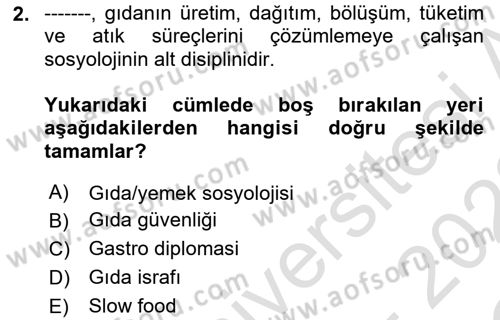 Yemek Sosyolojisi Dersi 2021 - 2022 Yılı Yaz Okulu Sınav Soruları 2. Soru