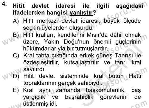 Anadolu Arkeolojisi Dersi 2014 - 2015 Yılı Tek Ders Sınav Soruları 4. Soru