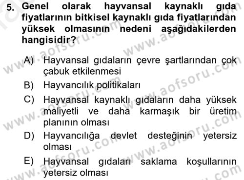 Gıda Coğrafyası Dersi 2016 - 2017 Yılı (Final) Dönem Sonu Sınav Soruları 5. Soru
