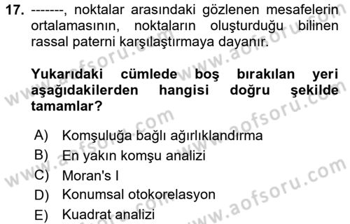 Veri Analizi Ve Değerlendirme Dersi 2023 - 2024 Yılı Yaz Okulu Sınav Soruları 17. Soru