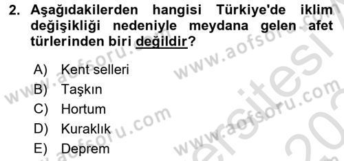 Temel Afet Bilgisi Dersi 2023 - 2024 Yılı Yaz Okulu Sınav Soruları 2. Soru