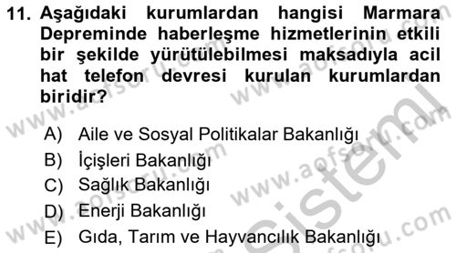 Afet Risk Azaltma Politikaları Dersi 2018 - 2019 Yılı Yaz Okulu Sınav Soruları 11. Soru