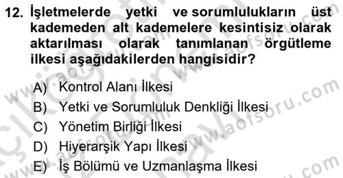 Yiyecek Ve İçecek İşletmeciliği Dersi 2024 - 2025 Yılı (Final) Dönem Sonu Sınav Soruları 12. Soru