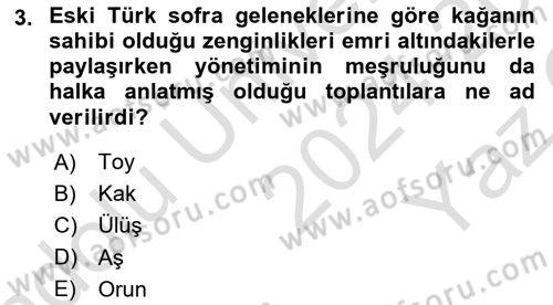 Türk Mutfak Kültürü Dersi 2024 - 2025 Yılı Yaz Okulu Sınav Soruları 3. Soru