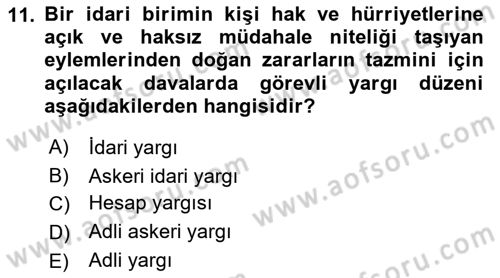 İdari Yargı Dersi 2018 - 2019 Yılı 3 Ders Sınav Soruları 11. Soru
