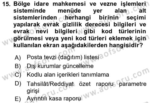 Ulusal Yargı Ağı Projesi 2 Dersi 2015 - 2016 Yılı (Final) Dönem Sonu Sınav Soruları 15. Soru