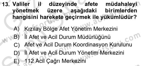 Afet Yönetimi 1 Dersi 2021 - 2022 Yılı (Final) Dönem Sonu Sınav Soruları 13. Soru