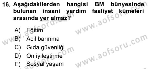 Afet Yönetimi 1 Dersi 2023 - 2024 Yılı (Final) Dönem Sonu Sınav Soruları 16. Soru