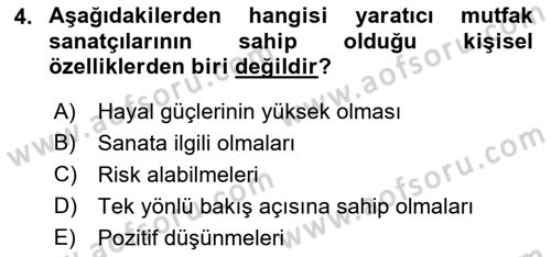 Gastronominin Temelleri Dersi 2021 - 2022 Yılı (Final) Dönem Sonu Sınav Soruları 4. Soru