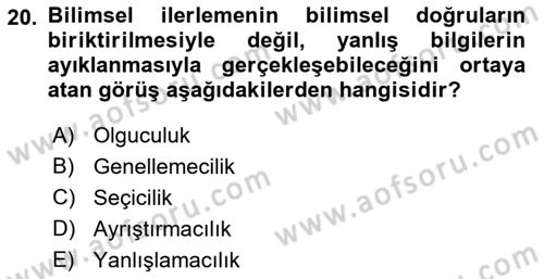 Sosyal Bilimlerde Araştırma Yöntemleri Dersi 2019 - 2020 Yılı (Vize) Ara Sınav Soruları 20. Soru