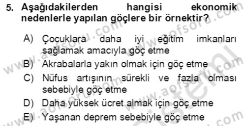 Göç Ve Göçmen Sorunları Dersi 2019 - 2020 Yılı (Vize) Ara Sınav Soruları 5. Soru