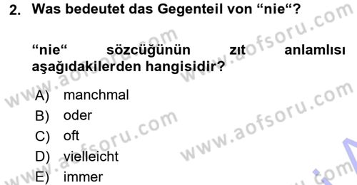Almanca 1 Dersi 2015 - 2016 Yılı (Final) Dönem Sonu Sınav Soruları 2. Soru