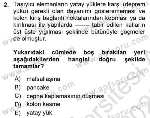 Kent, Planlama ve Afet Risk Yönetimi Dersi 2024 - 2025 Yılı (Final) Dönem Sonu Sınav Soruları 2. Soru