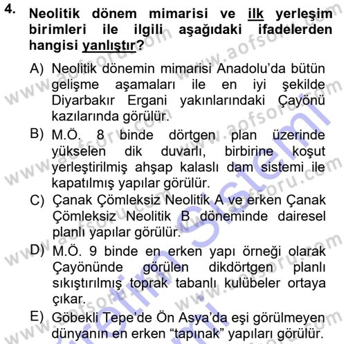 Anadolu Arkeolojisi Dersi 2014 - 2015 Yılı (Vize) Ara Sınav Soruları 4. Soru