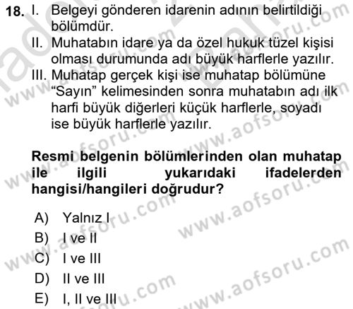 Hukuk Dili Ve Adli Yazışmalar Dersi 2021 - 2022 Yılı (Vize) Ara Sınav Soruları 18. Soru