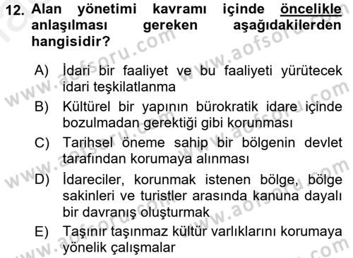 Arkeolojik Alan Yönetimi Dersi 2015 - 2016 Yılı (Vize) Ara Sınav Soruları 12. Soru