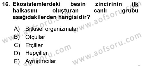 Gastronomi Ve Sürdürülebilirlik Dersi 2022 - 2023 Yılı Yaz Okulu Sınav Soruları 16. Soru