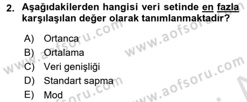 Veri Analizi Ve Değerlendirme Dersi 2024 - 2025 Yılı Yaz Okulu Sınav Soruları 2. Soru