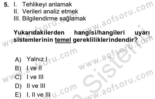 Afet Yönetimi 1 Dersi 2023 - 2024 Yılı (Final) Dönem Sonu Sınav Soruları 5. Soru
